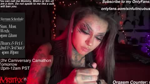 Snapshot of sinfulincubus chatting on January 18, 2025, 5:41 am Mistrx Sin online show from January 18, 2025, 5:41 am